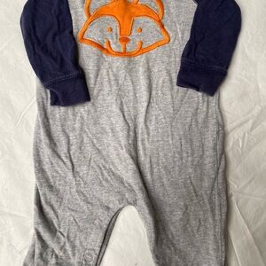 Child of Mine Gray and Navy Footie with Orange Animal Design